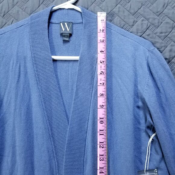 Worthington Women's Open Long Cardigan Sweater Size S Pockets Blue Striped New - Picture 4 of 11